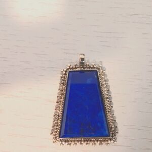 Blue Silver Pendant Necklace - Real Gemstone Lapis Lazili